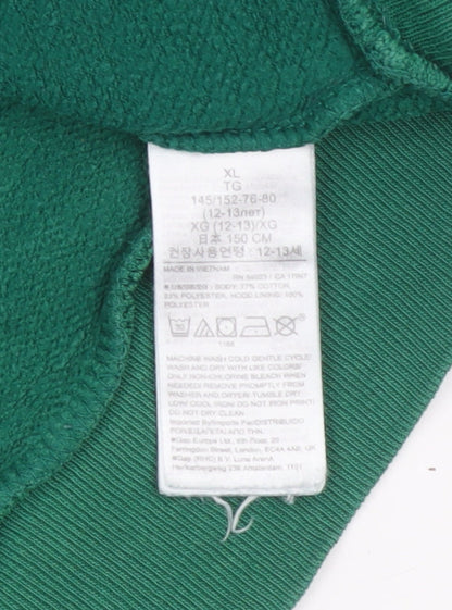GAP Girls Green Pink Logo Fleece Lined Pullover Hoodie 12 Years XL