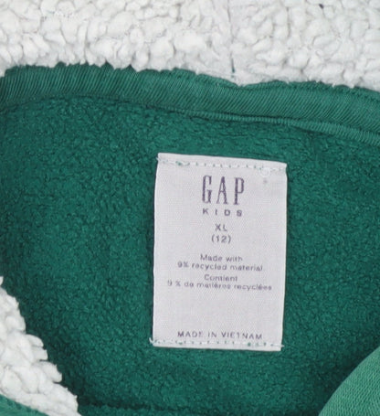 GAP Girls Green Pink Logo Fleece Lined Pullover Hoodie 12 Years XL