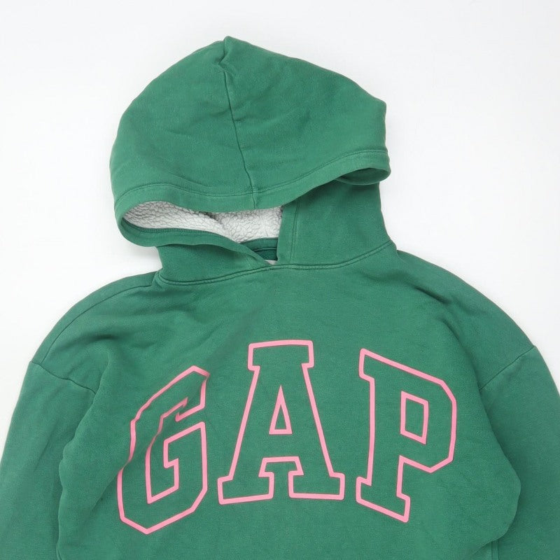 GAP Girls Green Pink Logo Fleece Lined Pullover Hoodie 12 Years XL
