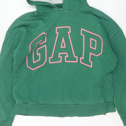 GAP Girls Green Pink Logo Fleece Lined Pullover Hoodie 12 Years XL