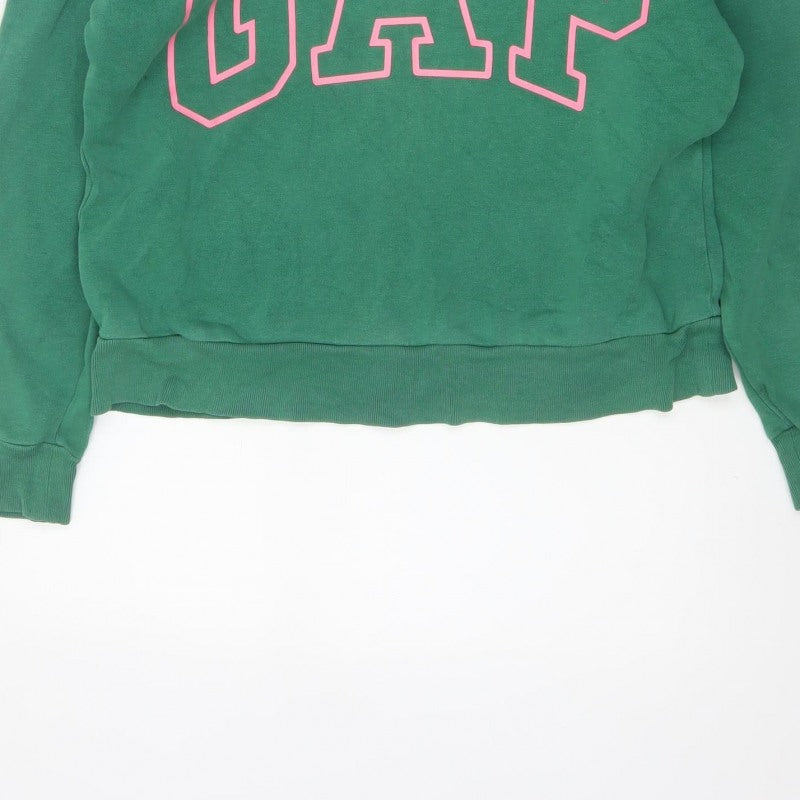 GAP Girls Green Pink Logo Fleece Lined Pullover Hoodie 12 Years XL