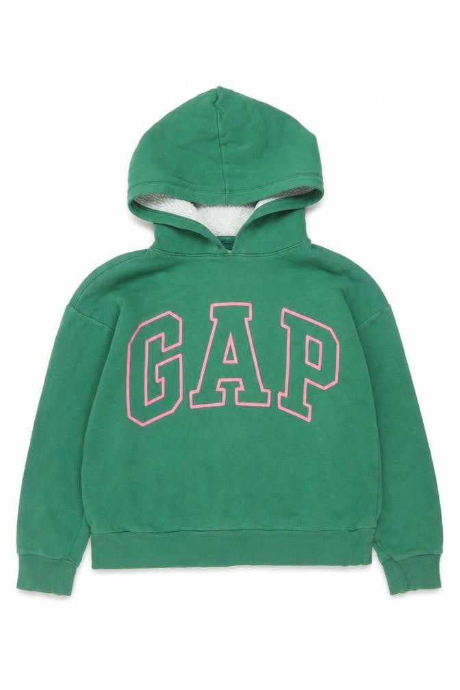 GAP Girls Green Pink Logo Fleece Lined Pullover Hoodie 12 Years XL