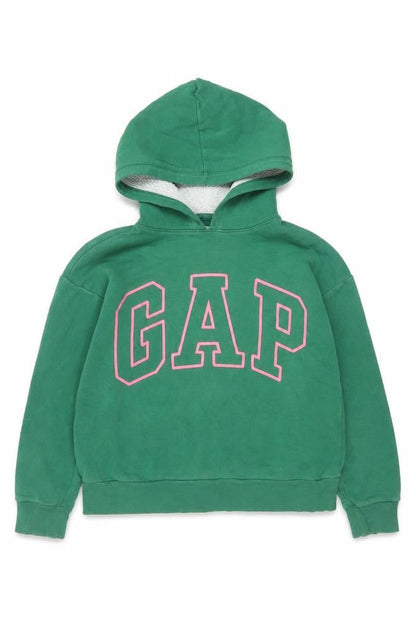 GAP Girls Green Pink Logo Fleece Lined Pullover Hoodie 12 Years XL