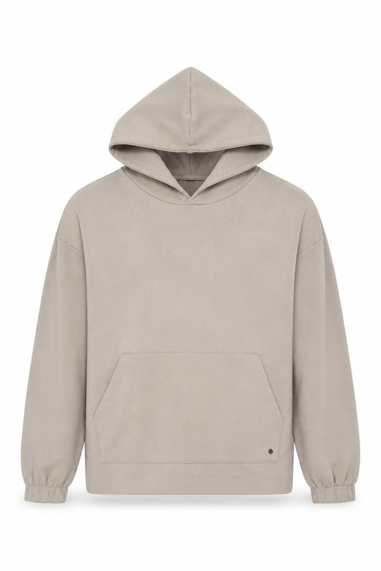 Front view of Pull&Bear Men’s Beige M Oversized Pullover Hoodie Pockets