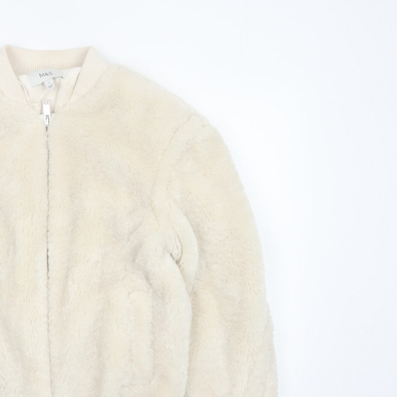 Marks and Spencer Women's Ivory Size 6 Faux Fur Bomber Jacket