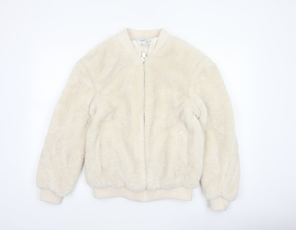 Marks and Spencer Women's Ivory Size 6 Faux Fur Bomber Jacket