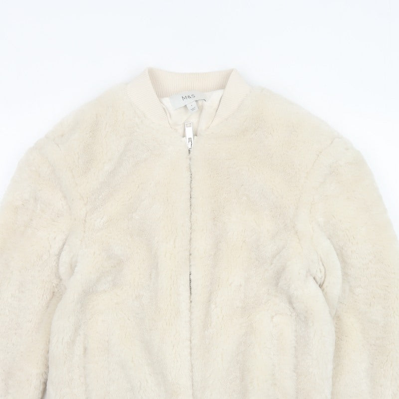 Marks and Spencer Women's Ivory Size 6 Faux Fur Bomber Jacket