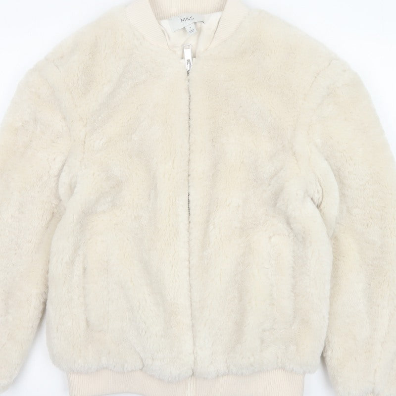 Marks and Spencer Women's Ivory Size 6 Faux Fur Bomber Jacket