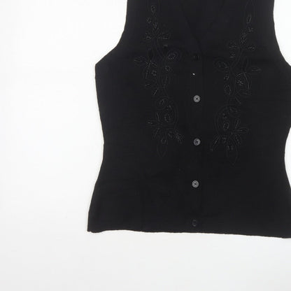 Alexon Women Black S Petite Wool Blend Floral Knit Button Vest