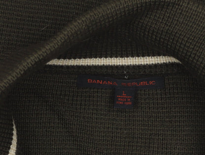 Banana Republic Men’s Green L Full Zip Merino Wool Jumper High Neck
