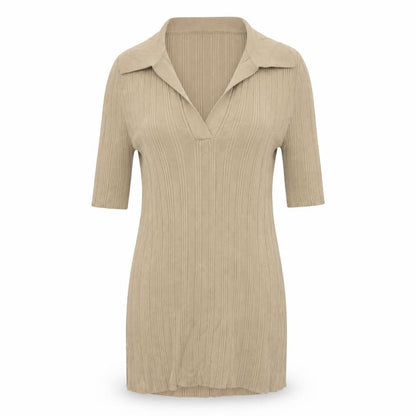 Fig & Basil Women’s Beige Size 10 Rib Knit Collared Tunic Top 3/4 Sleeve