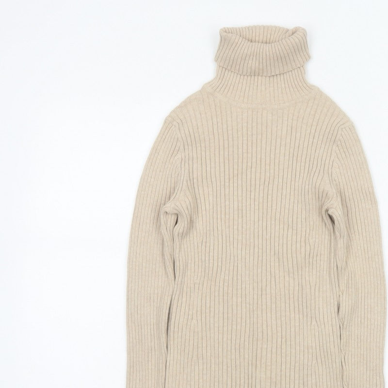 GAP Women’s Beige S Ribbed Roll Neck Slim Fit Cotton Jumper