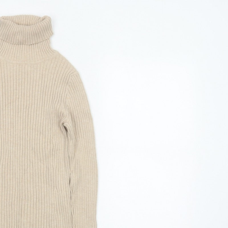 GAP Women’s Beige S Ribbed Roll Neck Slim Fit Cotton Jumper