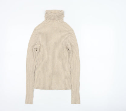 GAP Women’s Beige S Ribbed Roll Neck Slim Fit Cotton Jumper