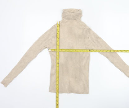 GAP Women’s Beige S Ribbed Roll Neck Slim Fit Cotton Jumper