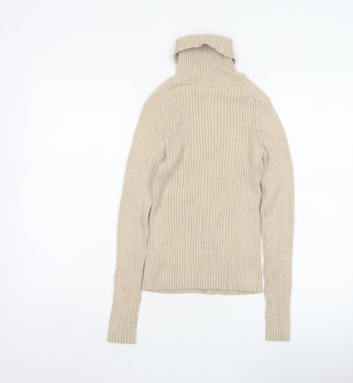 GAP Women’s Beige S Ribbed Roll Neck Slim Fit Cotton Jumper