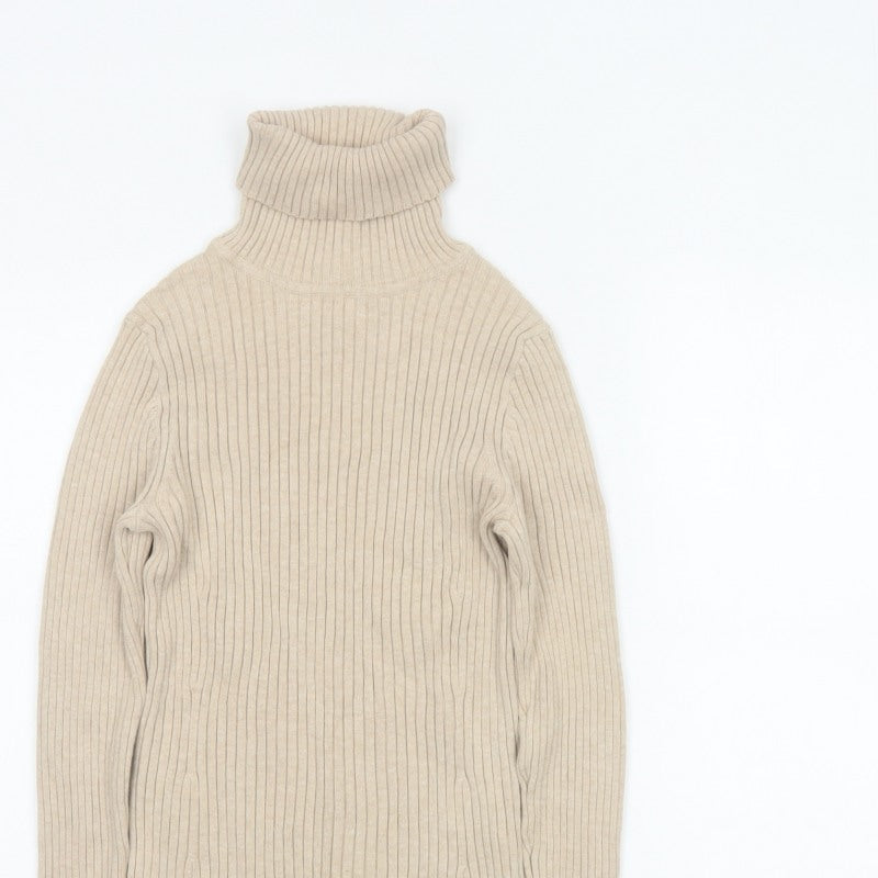 GAP Women’s Beige S Ribbed Roll Neck Slim Fit Cotton Jumper
