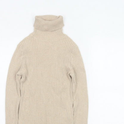 GAP Women’s Beige S Ribbed Roll Neck Slim Fit Cotton Jumper
