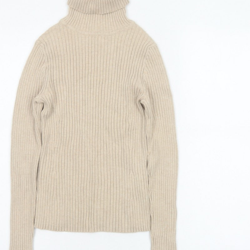 GAP Women’s Beige S Ribbed Roll Neck Slim Fit Cotton Jumper