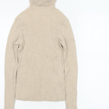 GAP Women’s Beige S Ribbed Roll Neck Slim Fit Cotton Jumper