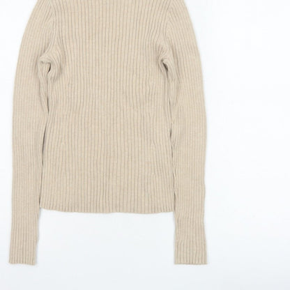 GAP Women’s Beige S Ribbed Roll Neck Slim Fit Cotton Jumper
