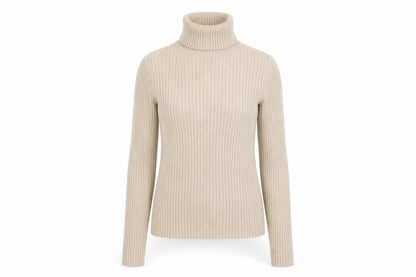 GAP Women’s Beige S Ribbed Roll Neck Slim Fit Cotton Jumper