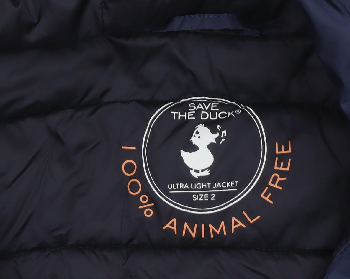 Save The Duck Women Blue M Long Hooded Puffer Coat