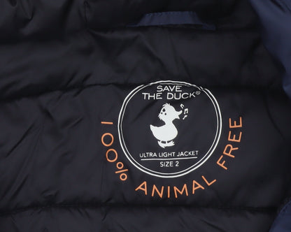 Save The Duck Women Blue M Long Hooded Puffer Coat