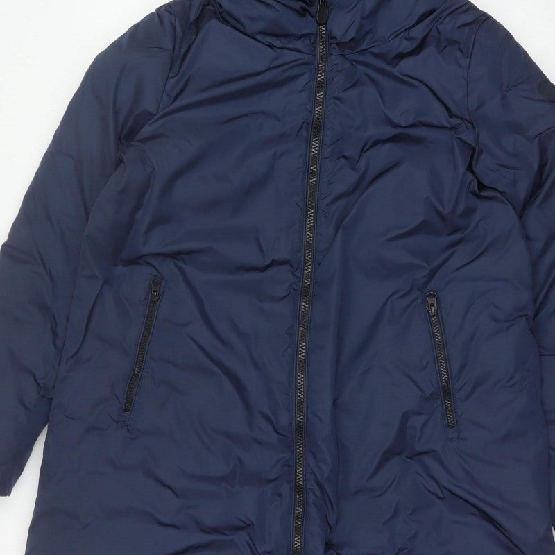 Save The Duck Women Blue M Long Hooded Puffer Coat