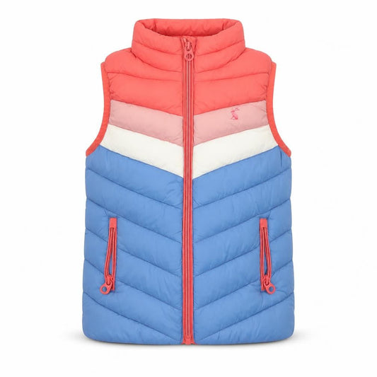 Front view of Joules girls’ multicoloured 5 years quilted padded showerproof gilet