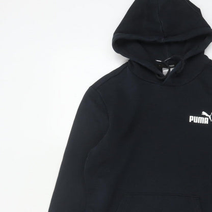 Puma Men’s Black S Pullover Hoodie Logo Fleece Kangaroo Pocket