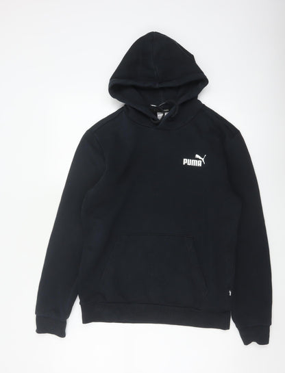 Puma Men’s Black S Pullover Hoodie Logo Fleece Kangaroo Pocket