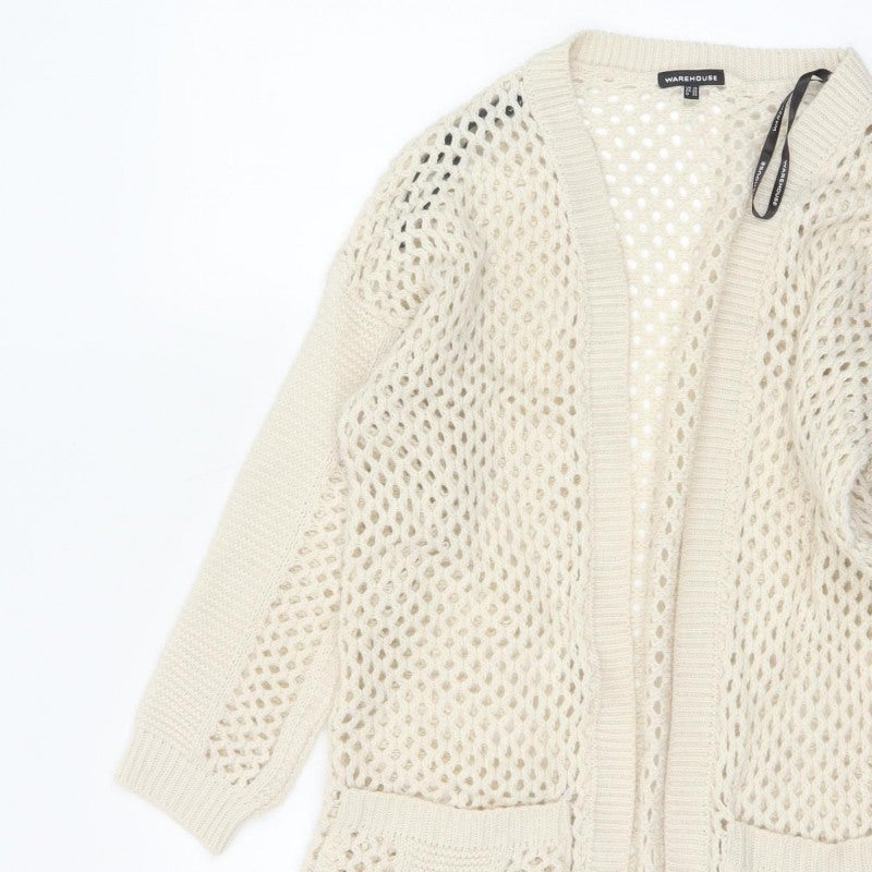 Warehouse Women’s Ivory Open Knit Cardigan UK 10 V-Neck Pockets