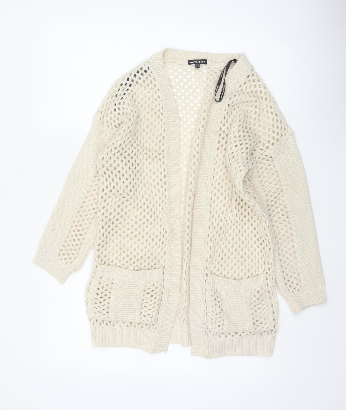 Warehouse Women’s Ivory Open Knit Cardigan UK 10 V-Neck Pockets