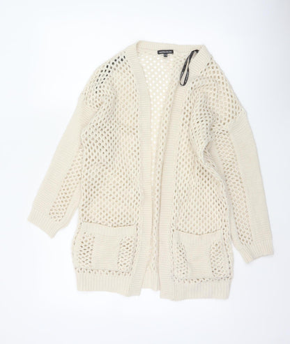 Warehouse Women’s Ivory Open Knit Cardigan UK 10 V-Neck Pockets