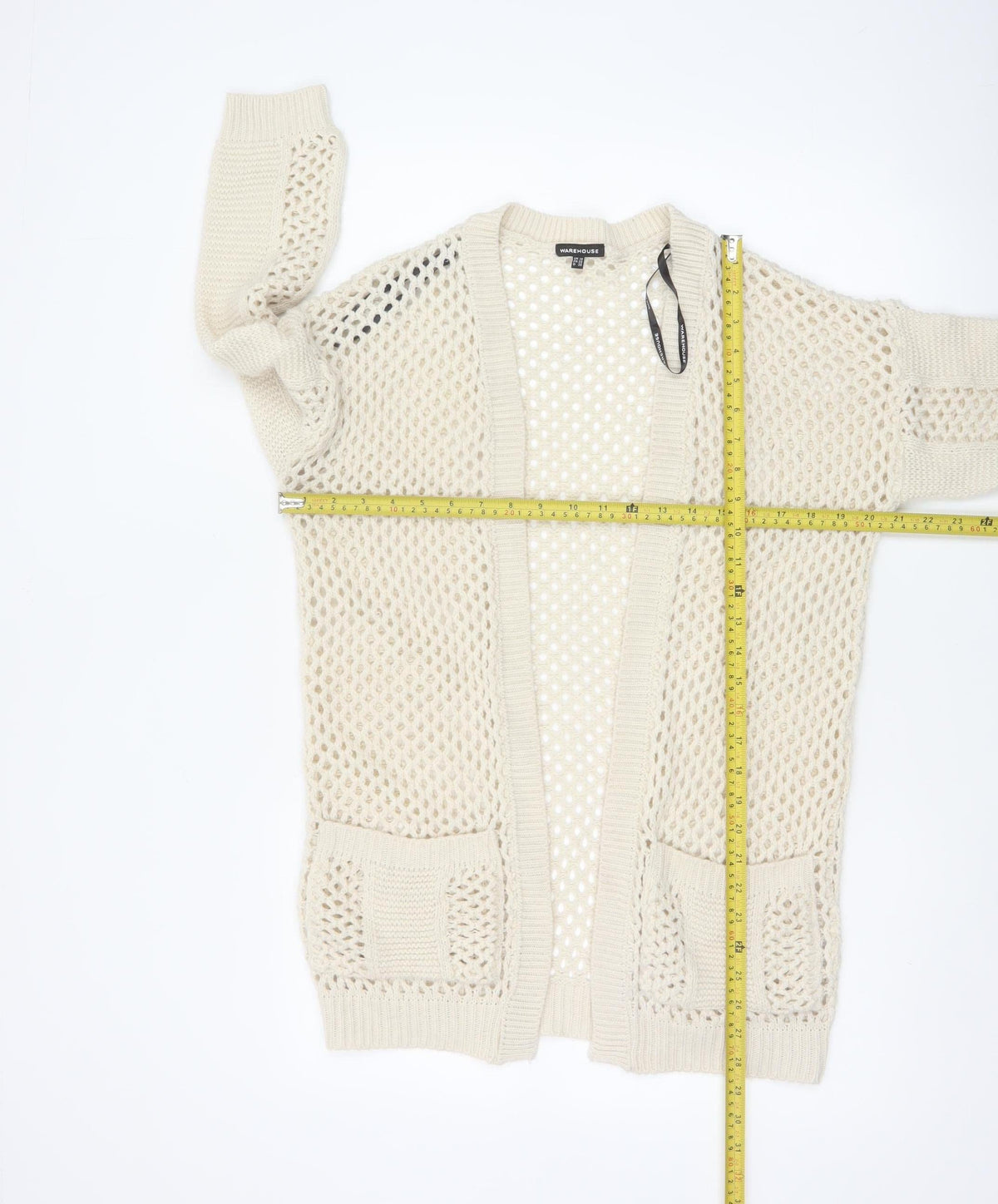 Warehouse Women’s Ivory Open Knit Cardigan UK 10 V-Neck Pockets