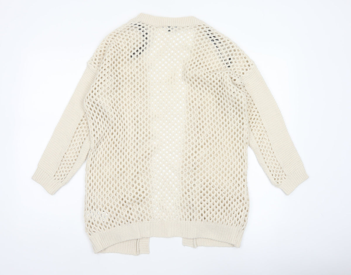 Warehouse Women’s Ivory Open Knit Cardigan UK 10 V-Neck Pockets