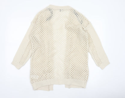 Warehouse Women’s Ivory Open Knit Cardigan UK 10 V-Neck Pockets