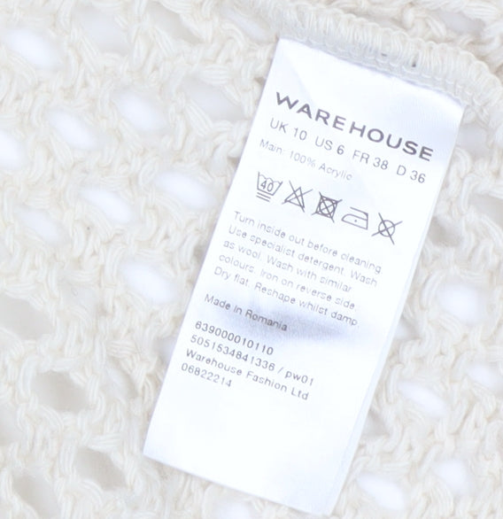 Warehouse Women’s Ivory Open Knit Cardigan UK 10 V-Neck Pockets