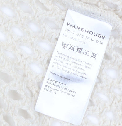 Warehouse Women’s Ivory Open Knit Cardigan UK 10 V-Neck Pockets