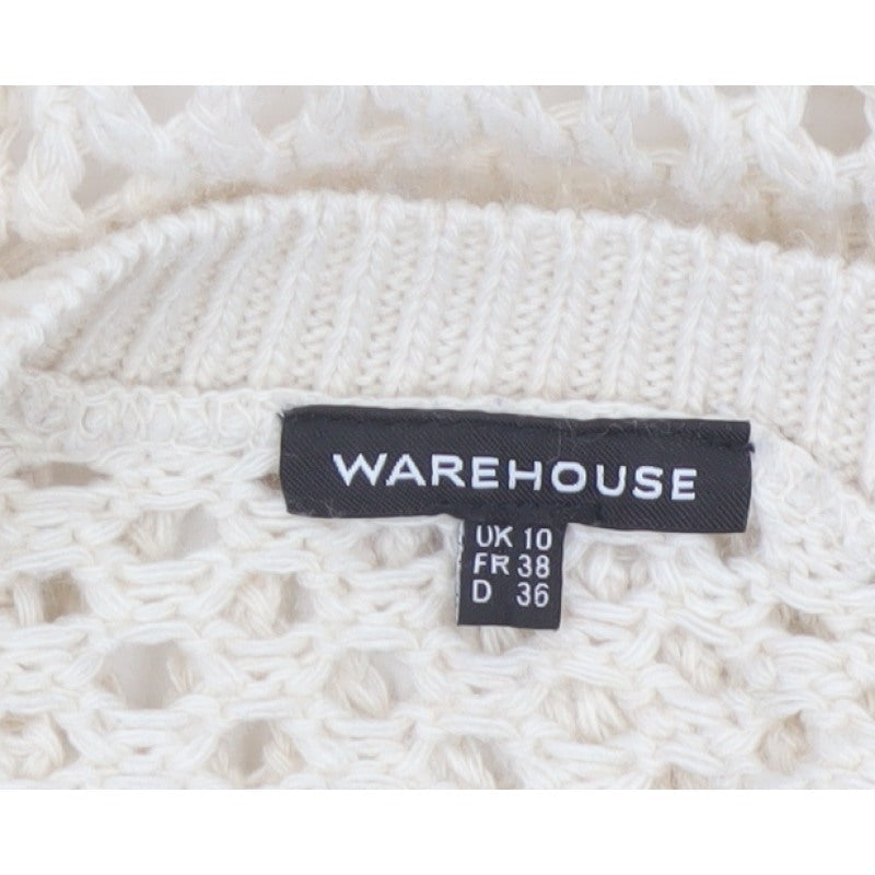 Warehouse Women’s Ivory Open Knit Cardigan UK 10 V-Neck Pockets