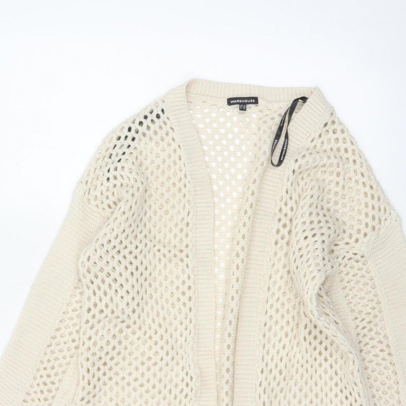 Warehouse Women’s Ivory Open Knit Cardigan UK 10 V-Neck Pockets