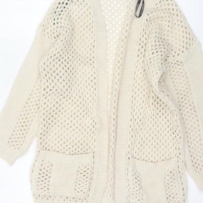 Warehouse Women’s Ivory Open Knit Cardigan UK 10 V-Neck Pockets