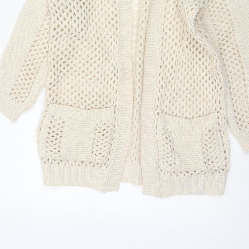 Warehouse Women’s Ivory Open Knit Cardigan UK 10 V-Neck Pockets