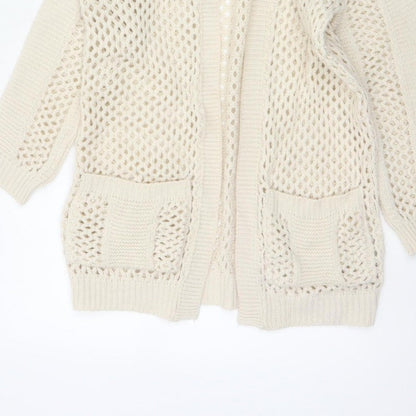 Warehouse Women’s Ivory Open Knit Cardigan UK 10 V-Neck Pockets