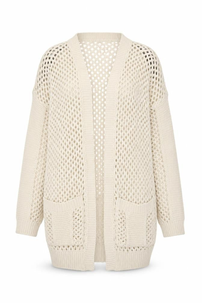 Warehouse Women’s Ivory Open Knit Cardigan UK 10 V-Neck Pockets
