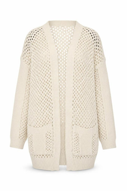 Warehouse Women’s Ivory Open Knit Cardigan UK 10 V-Neck Pockets