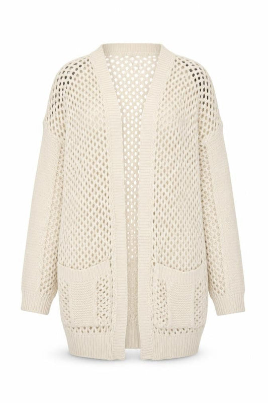 Warehouse Women’s Ivory Open Knit Cardigan UK 10 V-Neck Pockets