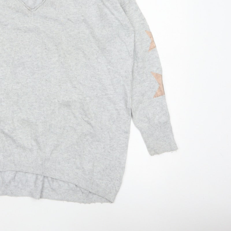 Mint Velvet Women’s Grey Star V-Neck Knit Jumper Size 10