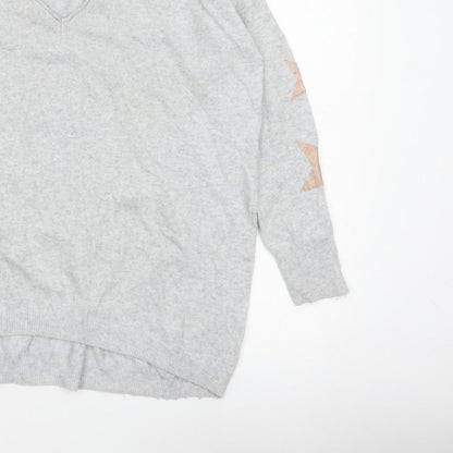 Mint Velvet Women’s Grey Star V-Neck Knit Jumper Size 10